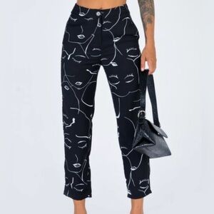 6 Princess Polly Black Abstract Art Face Print Zavia Pants